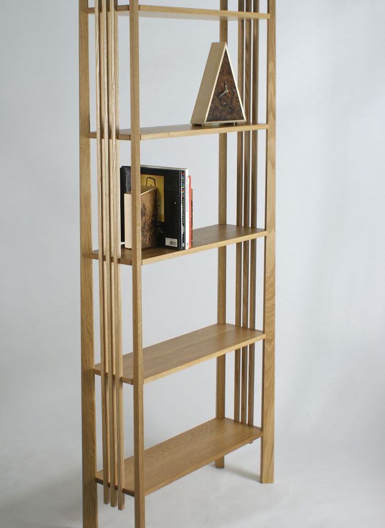 oak shelves with book